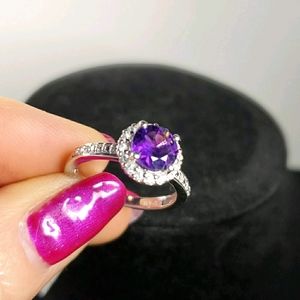 Stunning Amethyst Zircon Halo Ring Size 7 Sterling Silver NWT